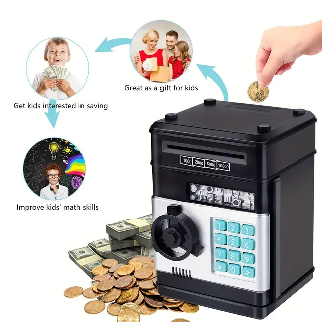 Children's electronic cash box with ATM function - coin and banknote piggy, great gift for children