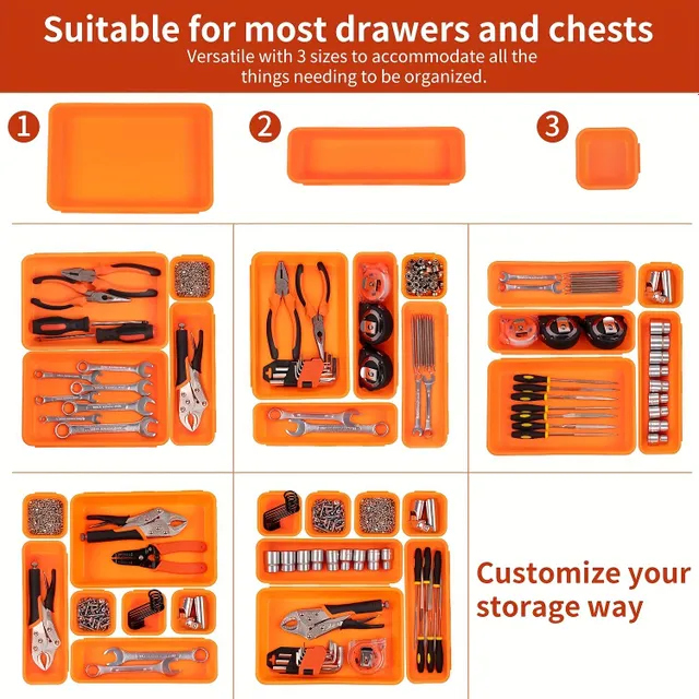 Organizer for toolbox 45 pcs: SUCCESSFUL SETTING for screws, nuts, tools and small parts - orange