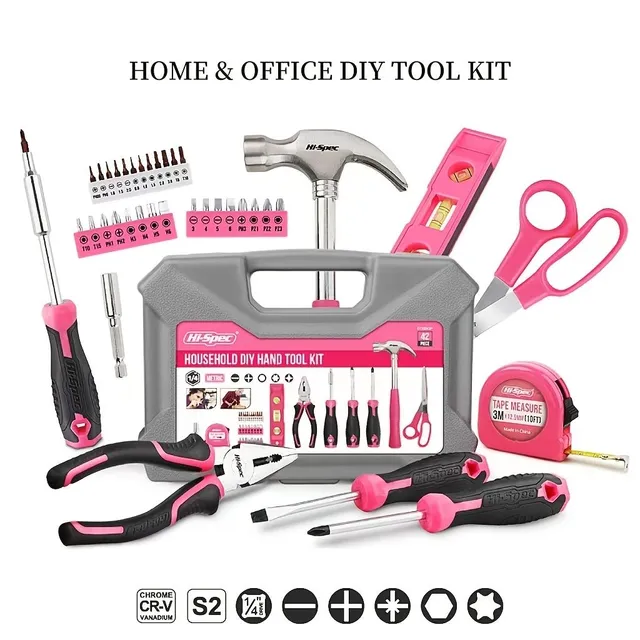 42pcs 53,34 cm X 27,94 cm Pink tool kit, DIY tool kit, everyday decoration and maintenance, creative gift for ladies