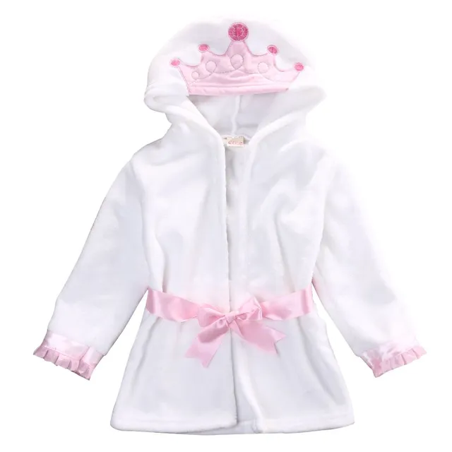 Children's robe with hood and animal motifs pink-white-2 6-to-12-m