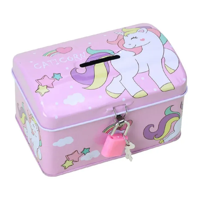 Cutiuta de economii draguta in culoarea roz cu motiv de unicorn