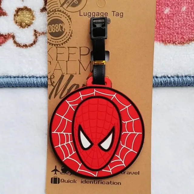 Trendy luggage tag in the shape of the popular superhero Spider-man