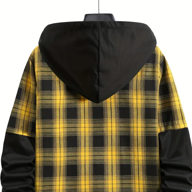 Men's plaid hoodie - black and red, autumn/winter