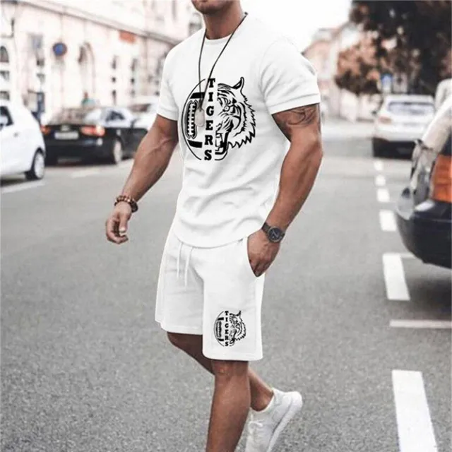 Men's fashionable two-piece summer set - T-shirt + shorts