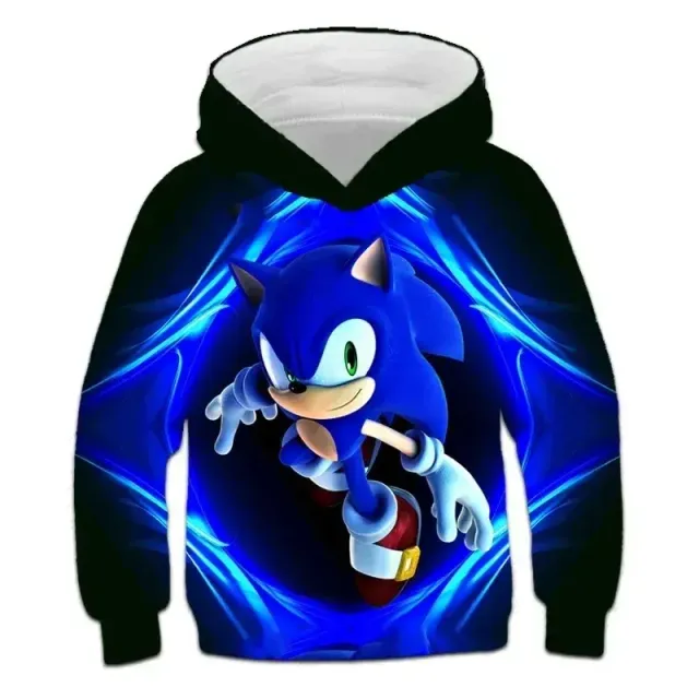 Hanorac unisex pentru copii cu glugă și imprimeu 3D cu Sonic