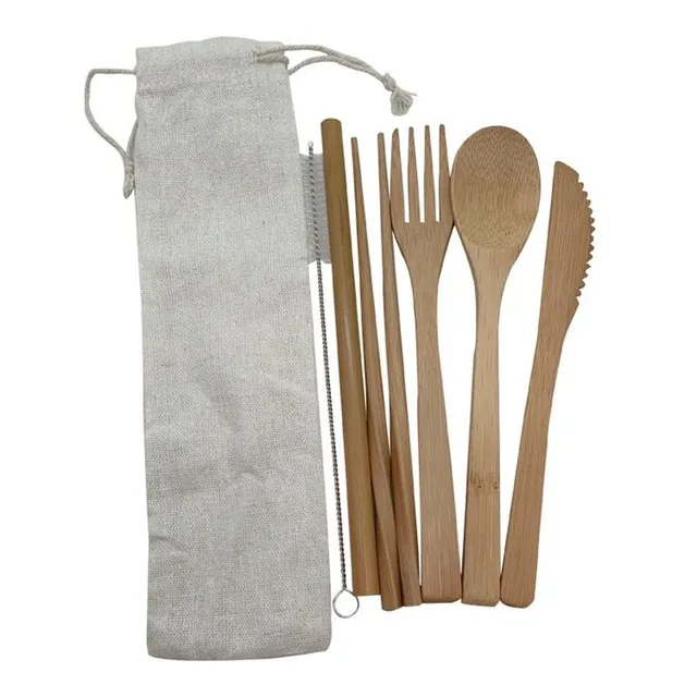 Set of bamboo cutlery with case 6 pcs