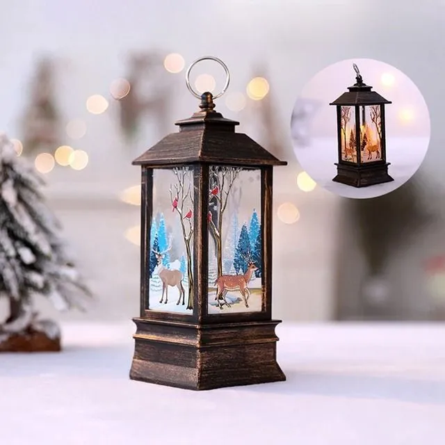 Lanterna LED decorativă de Crăciun cu motive de iarnă