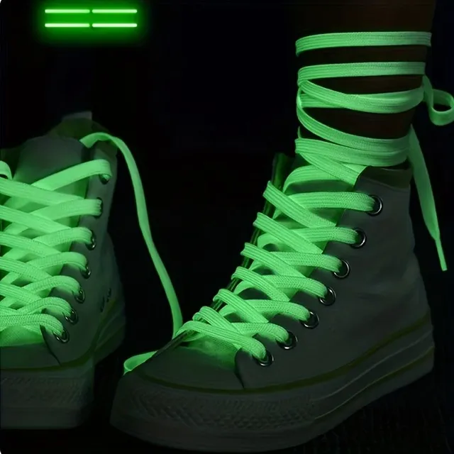 1 pereche de șireturi plate luminescente pentru pantofi de pânză joși, adidași și încălțăminte casual