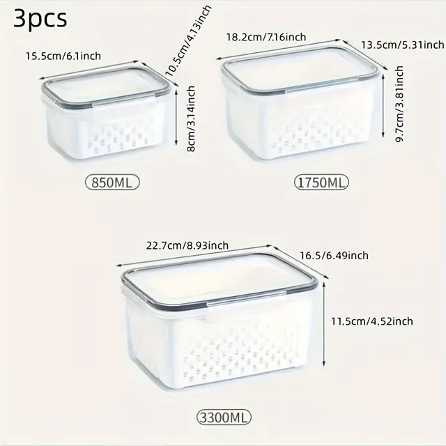 Storage boxes with drain for fruit and vegetables in the fridge - Keeps fresh, BPA Free