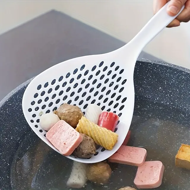 Large plastic ladle with a pasta and fruit label