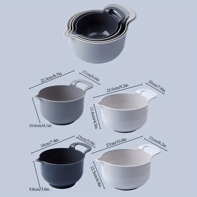 Mixing bowls with lid, 4 pcs, Plastic, Folding