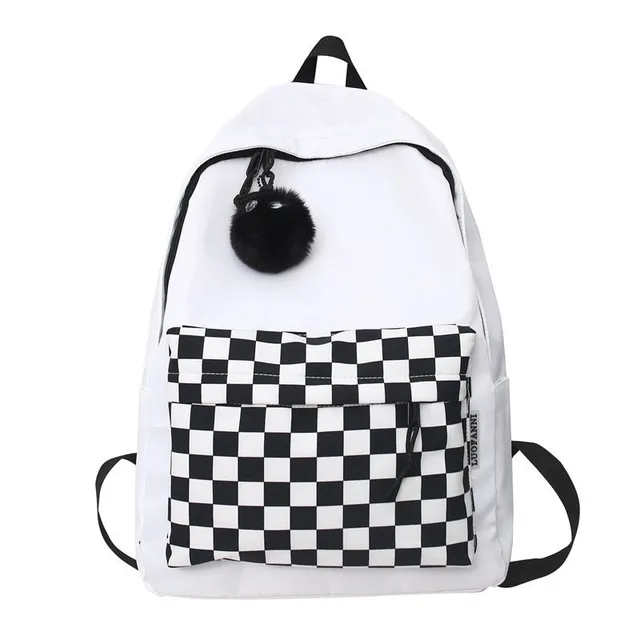 Classic modern simple comfortable backpack for school with big pocket and chessboard motif