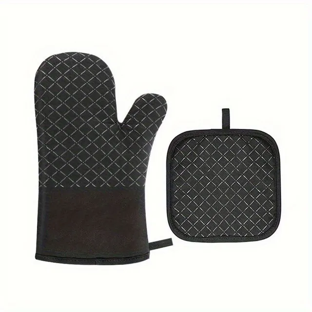 Silicone mitten and pot mat, reinforced heat-resistant gloves and insulated mat, Proslip kitchen gloves