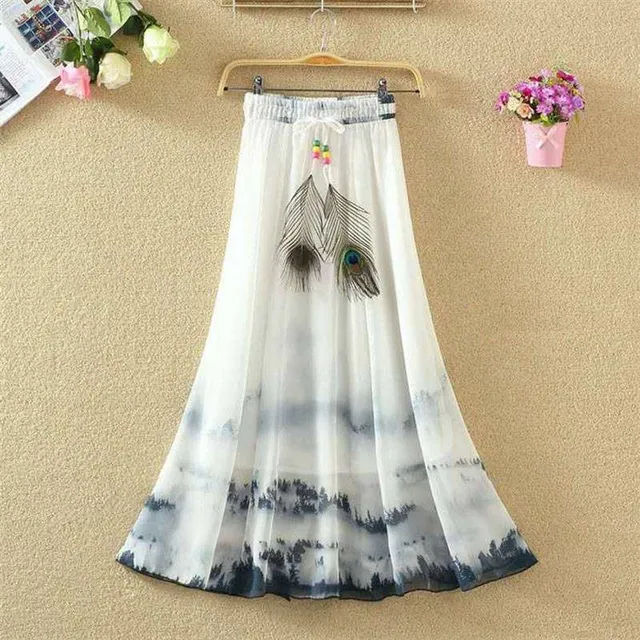 Women's summer long skirt with feather