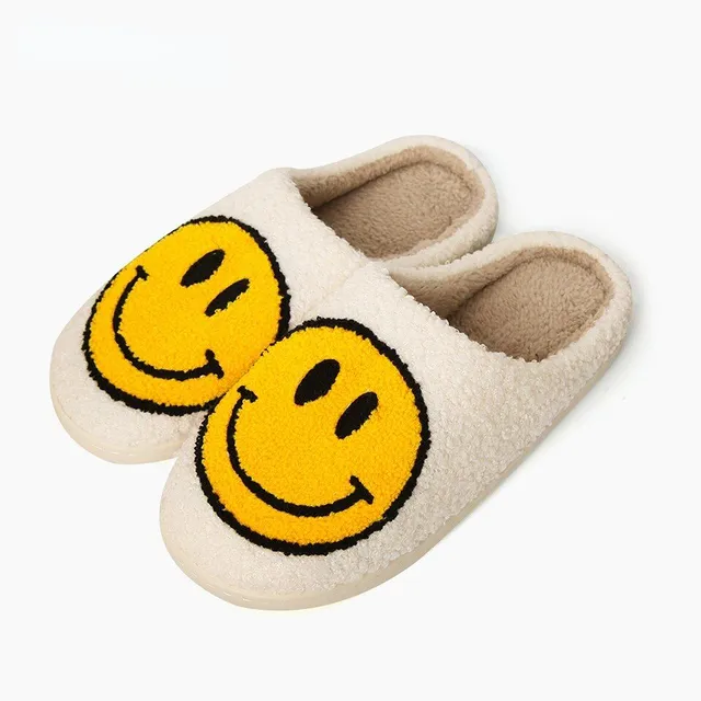 Plush winter slippers with smiley face