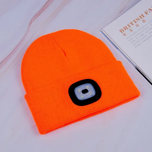 Unisex LED knit cap with USB charging light, head torch, winter knit cap with night light