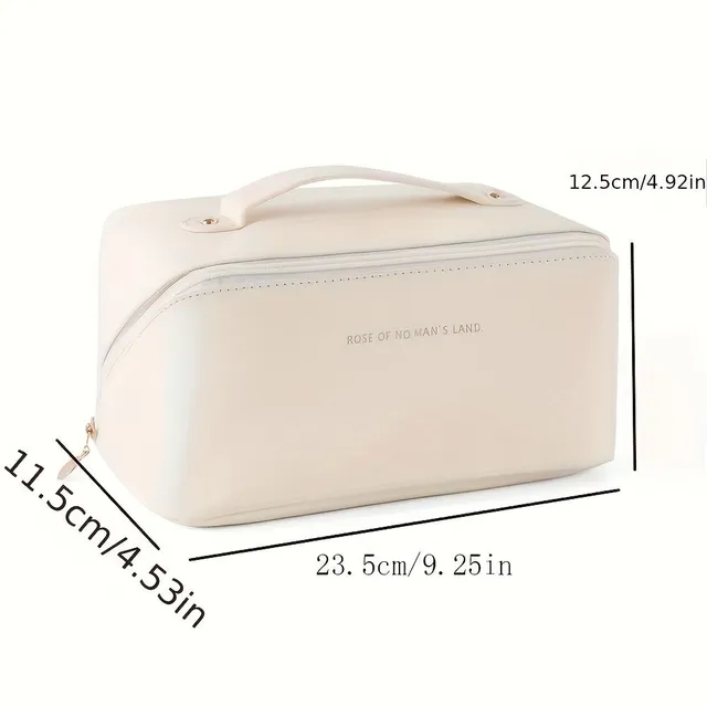 Large-capacity travel cosmetic bag, Waterproof travel toilet bag for make-up, multifunctional make-up bag with handle and partitions, PU leather bag for women