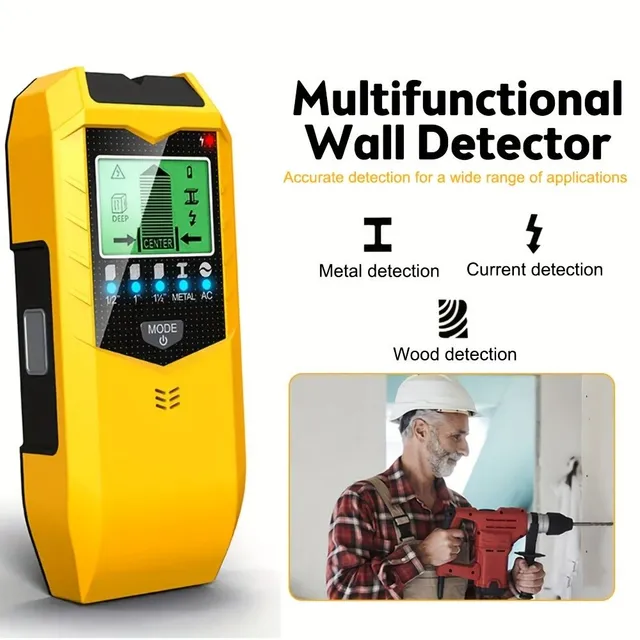 Clamp detector with intelligent microprocessor and HD LCD display, sensor search engine for center and edge of wooden beams, AC wires, metal columns, beams and tubes.