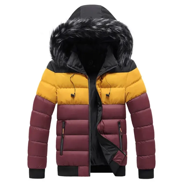 Men's warm winter jacket with fur collar, hood, leisure and long sleeves