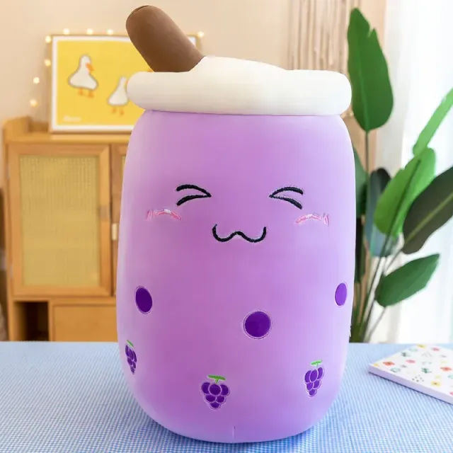 Teddy pillow shaped cup with bubble tea with milk - cute gift for children