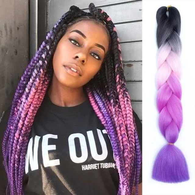 Multicoloured kanekalon hair in braids - multiple colours