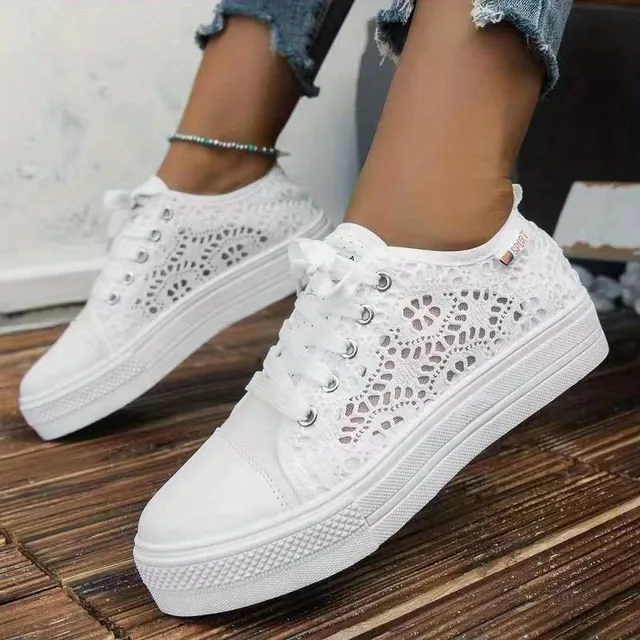 Women's platform sneakers with lace lining, round toe, low skate shoes, leisure shoes