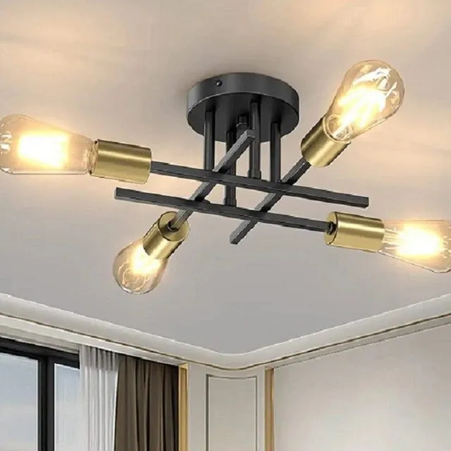 Modern chandelier for four E27 bulbs Semi-cessed ceiling chandelier Metal ceiling lighting Minimalist luminaire 54 x 13 cm