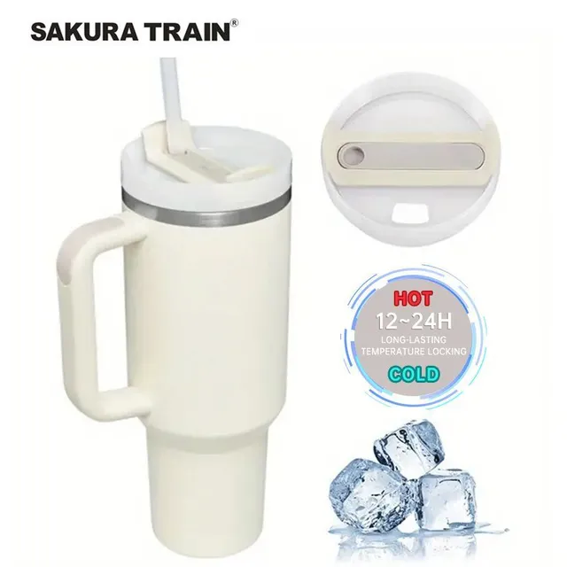 Stainless steel portable thermo mug with straw in different colours