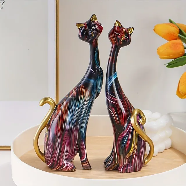 2 pièces Décorations Décoratives pour Chats, Décoration Animale pour la Maison, Décorations pour Chambre et Salon, Cadeau de Saint-Valentin, Figurines en Résine de Chats pour Couples de Chats pour Amoureux des Chats