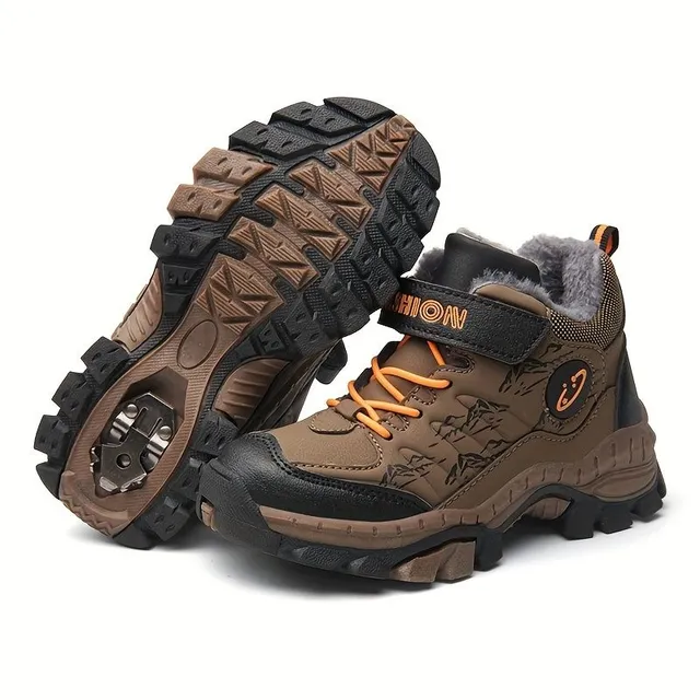 Children's winter hiking shoes with steel claws and fleece lining