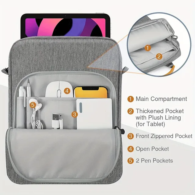 Vertical tablet bag with shoulder strap, Practical laptop bag for commuting, Waterproof purse