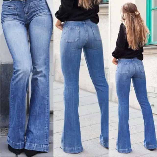 Dámske džínsy s vreckami na prednej strane, sexy strih, široké nohavice