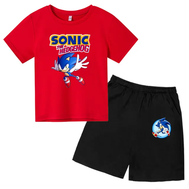 Dziecięcy zestaw sportowy z nadrukiem jeża Sonic - spodenki + koszulka
