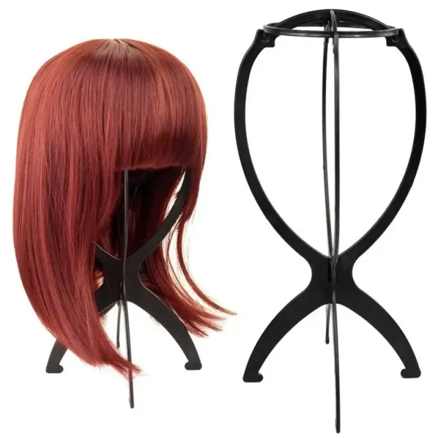 Folding wig stand - plastic, adjustable, portable, for hairdressing and household