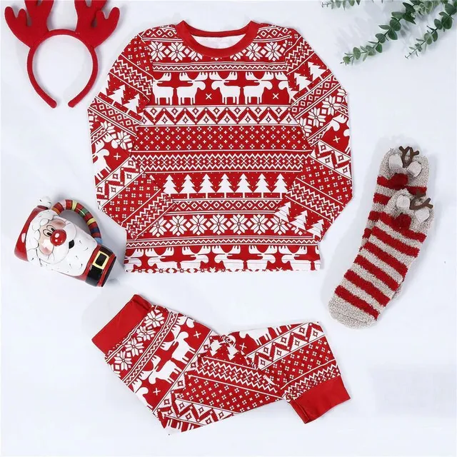 Vianočné pyžamo s rodinným motívom - červené
