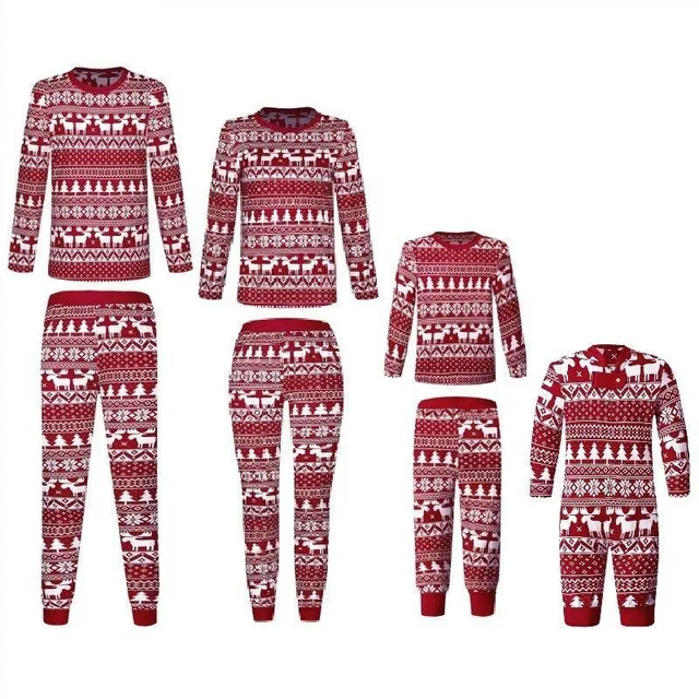 Karácsonyi családi témájú pizsama - piros