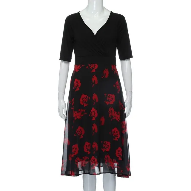 Dámske plus size šaty s červenými kvetmi Clorinda