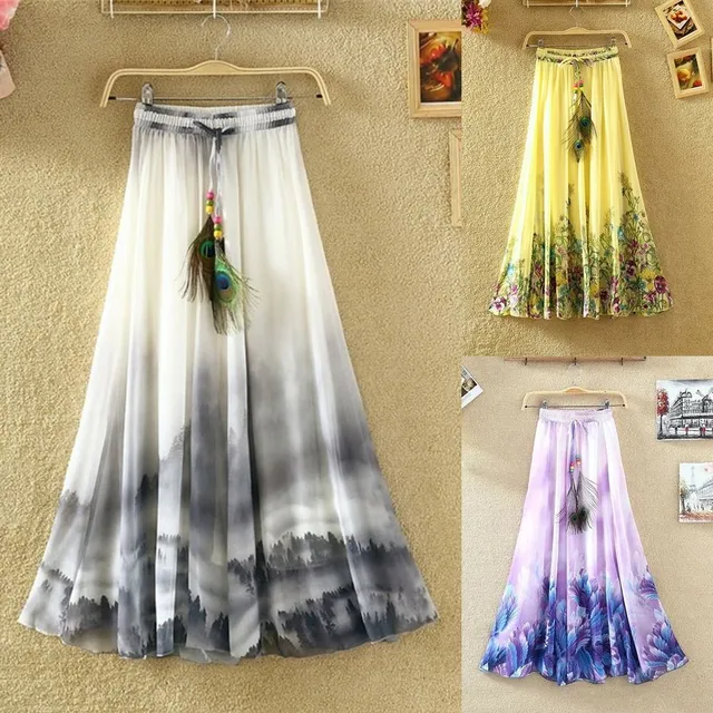 Women's summer long skirt with feather