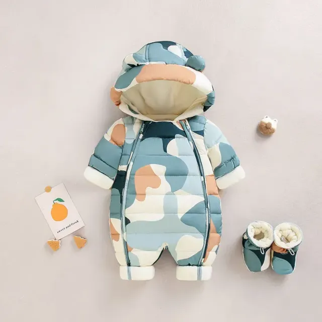 Combinaison automne/hiver pour bébé en coton épais avec capuche et manches longues