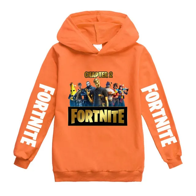 Detská mikina s kapucňou s potlačou Fortnite na rukávoch a hrudi