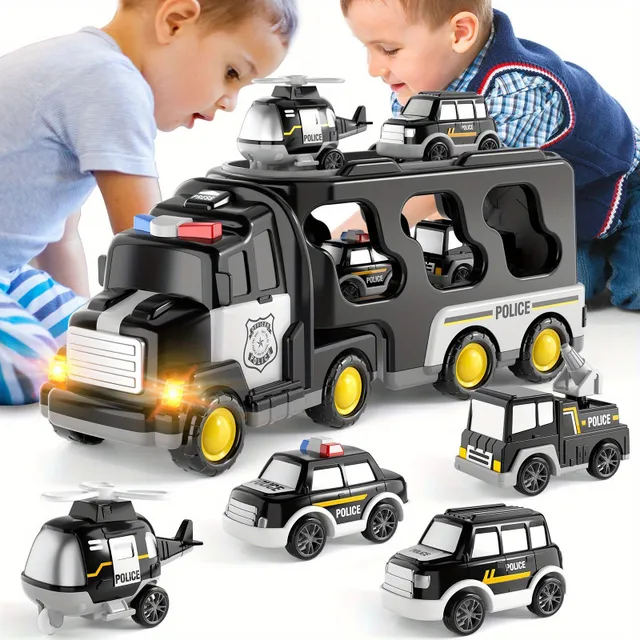 5 in 1 police and fire trucks - Christmas and birthday gifts with light and sound