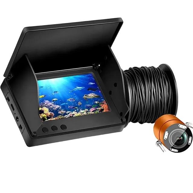 Cameră subacvatică cu LCD de 4,3 inci - Cameră submersibilă rezistentă la apă IPS 1080P cu viziune nocturnă, detector de pești pentru pescari cu cablu video de 20 metri