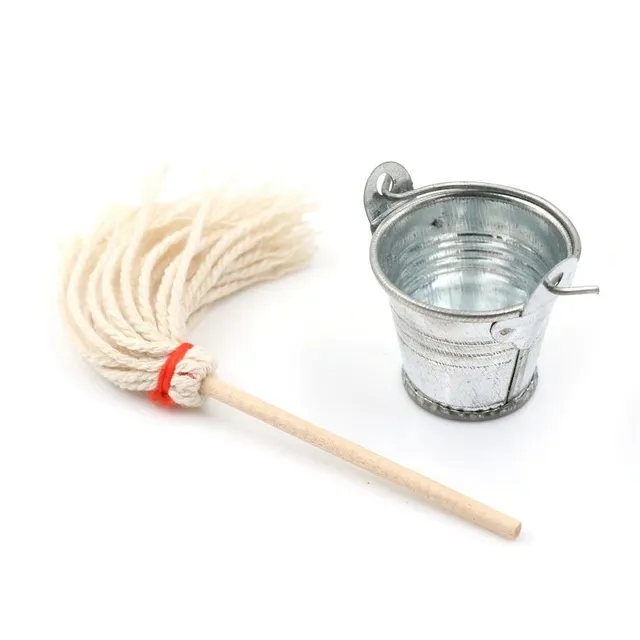 Bucket and mop for doll