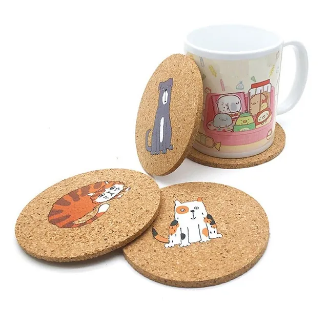 Cork coasters with cat and dog 2 pcs