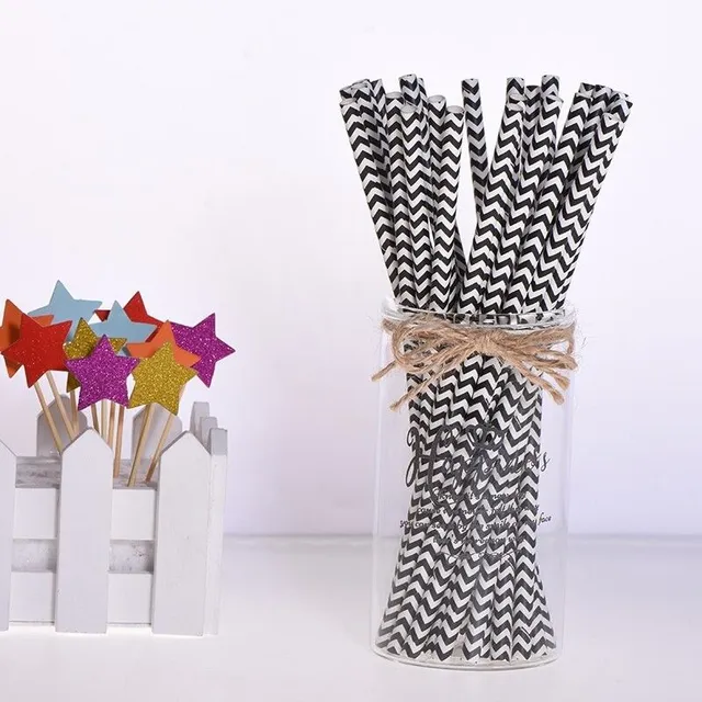 Paper straw with pattern 25 pcs