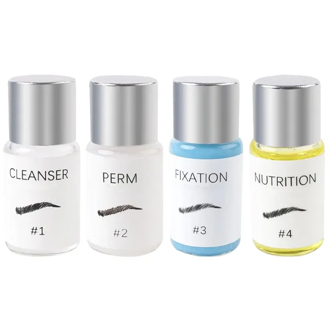 Set profesional de laminare a sprâncenelor - Curățător de sprâncene, Perma pentru sprâncene, Gel fixator pentru sprâncene, Ulei hrănitor 4 buc 5 ml Produse pentru sprâncene