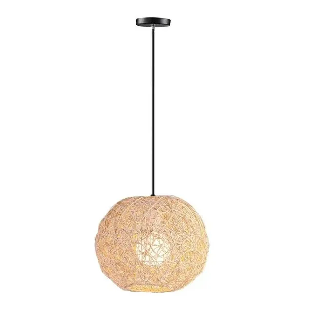 Natural hanging chandelier in modern style Handmade rattan hanging lamp Ceiling wooden lamp with black hanging wire 120 cm 25 x 25 cm