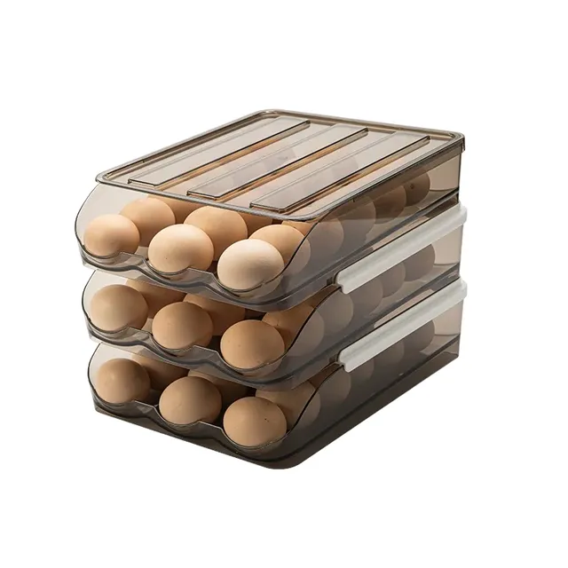 Organizator pentru ouă Cutie de depozitare pentru ouă Organizator pe trei niveluri pentru ouă Suport pentru ouă Organizatoare de bucătărie 28,5 x 21,5 x 21 cm