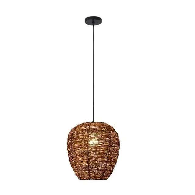 Suspension en rotin fait main - Lampe de plafond en rotin avec fil noir réglable de 120 cm, Lustre en osier naturel 27 x 26 cm