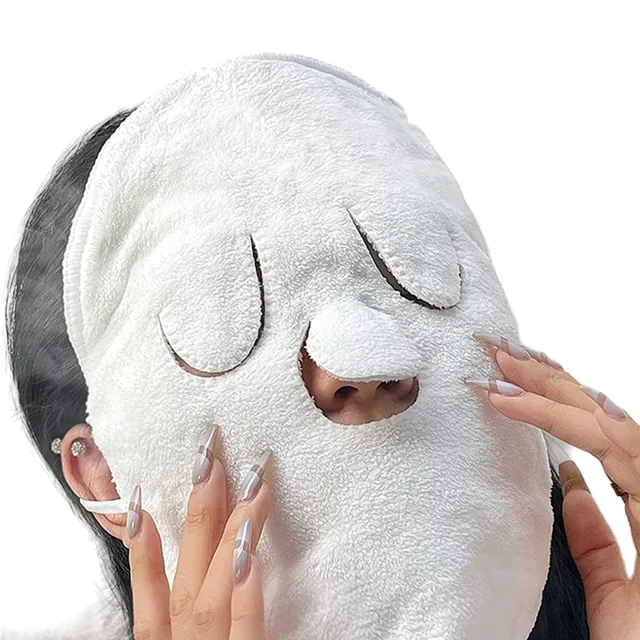 Towel face cover with eye and nose holes Repeatedly usable towel for face Cold or hot face cover Compression towel for face cover